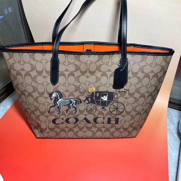 COACH City Tote Bag with Halloween Carriage Bag Party